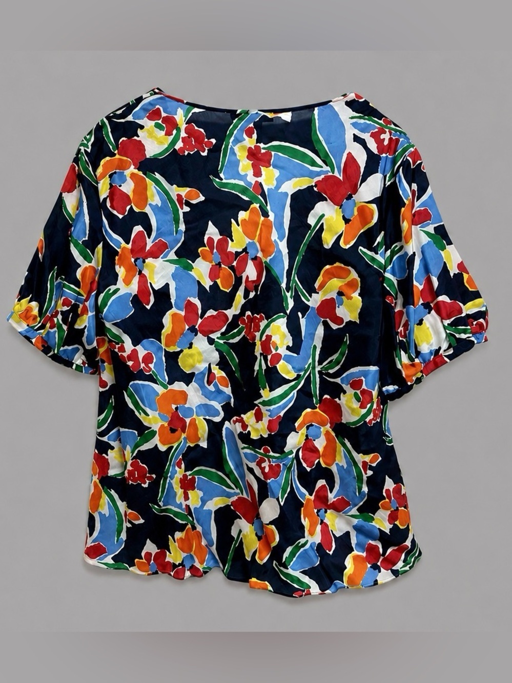 Lauren Ralph Lauren 100% Silk Floral Wrap Blouse Size 1X Navy Multicolor - Picture 5 of 6